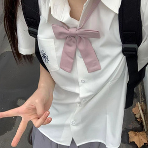 jk制服短袖衬衫女学院风夏季领结内搭宽松刺绣基础款日系学生衬衣