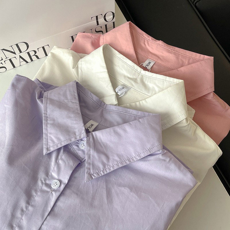 春夏季日系简约紫色衬衫女长袖宽松休闲港风通勤百搭衬衣上衣潮