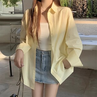 气质黄色衬衫女韩版时尚百搭长袖气质宽松休闲叠穿高级感衬衣