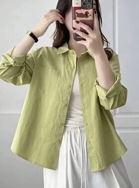 设计感简约夏季懒惰风衬衫女纯色百搭显瘦新款韩版长袖开衫上衣