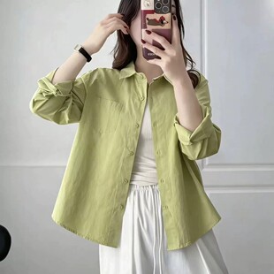 设计感简约夏季懒惰风衬衫女纯色百搭显瘦新款韩版长袖开衫上衣