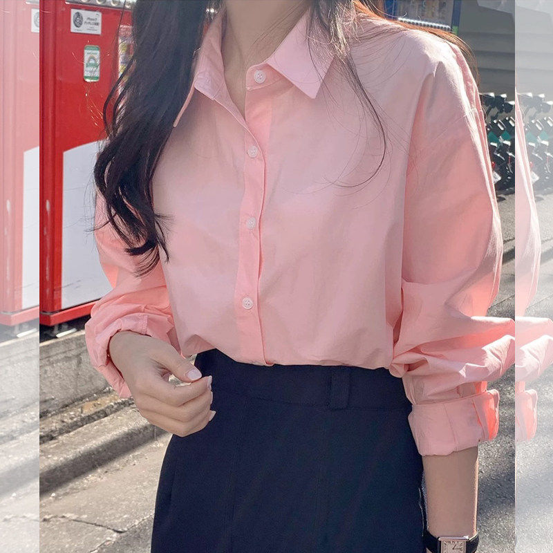 粉色衬衫女早春韩系穿搭基础款轻奢高级感长袖宽松外穿衬衣上衣