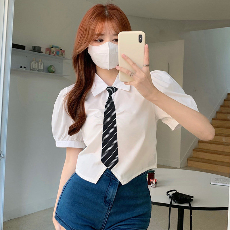 法式灯笼袖衬衫女短袖图片
