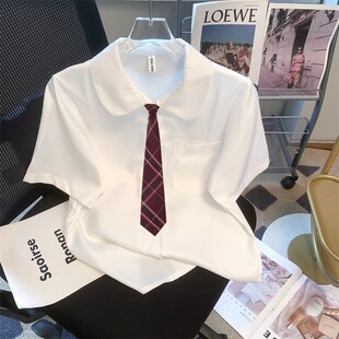 夏季jk娃娃领白衬衫女学院风短袖班服设计感宽松职业上衣学生