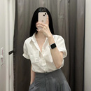 女日系职业薄款 夏季 衬衫 新款 宽松气质显瘦设计感白色上衣潮 短袖