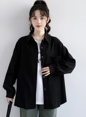 2026秋季新款复古港风黑色衬衫女宽松bf长袖休闲学生薄外套潮上衣