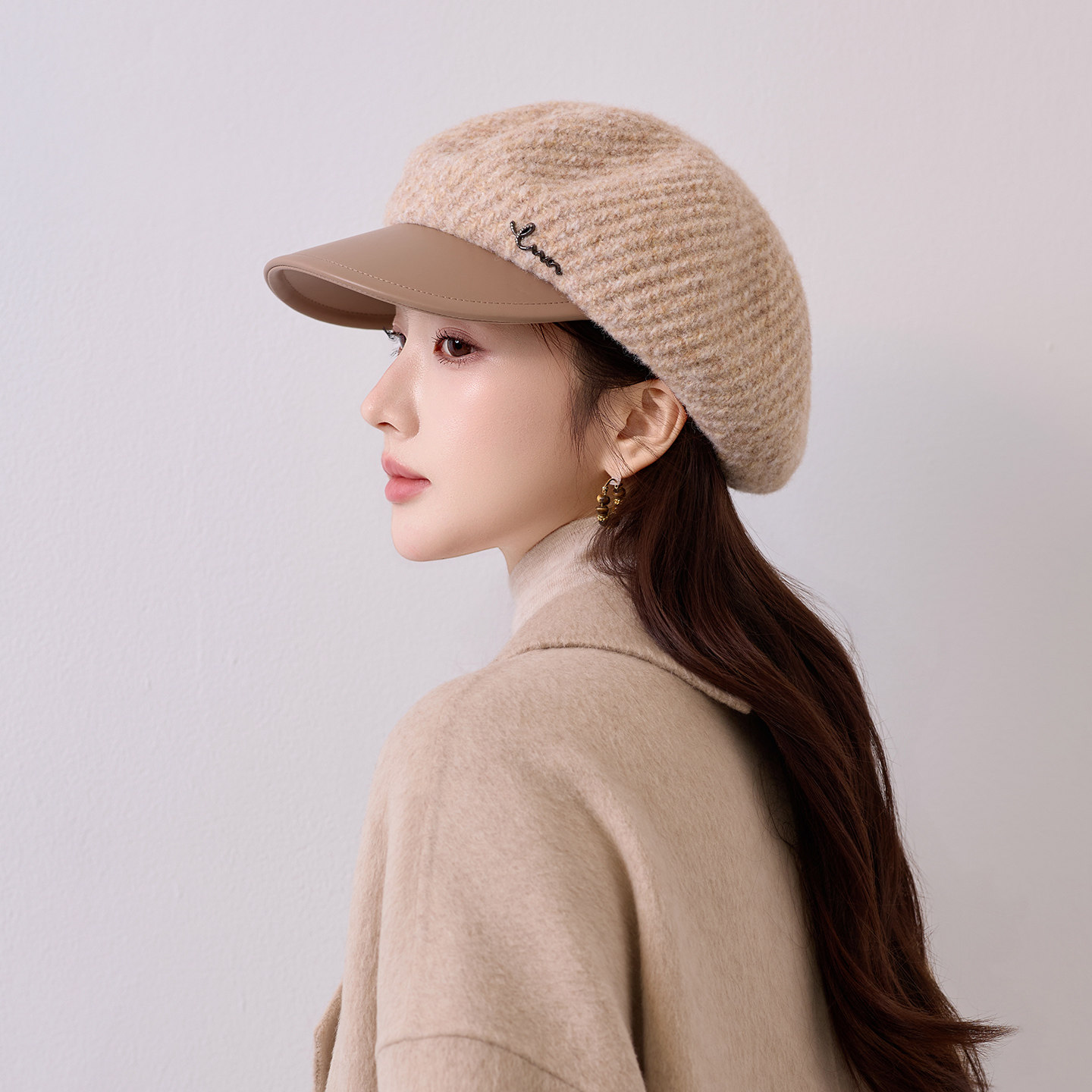 羊毛呢皮檐八角鸭舌帽女士2026秋冬遮阳防晒保暖英伦复古贝雷帽子