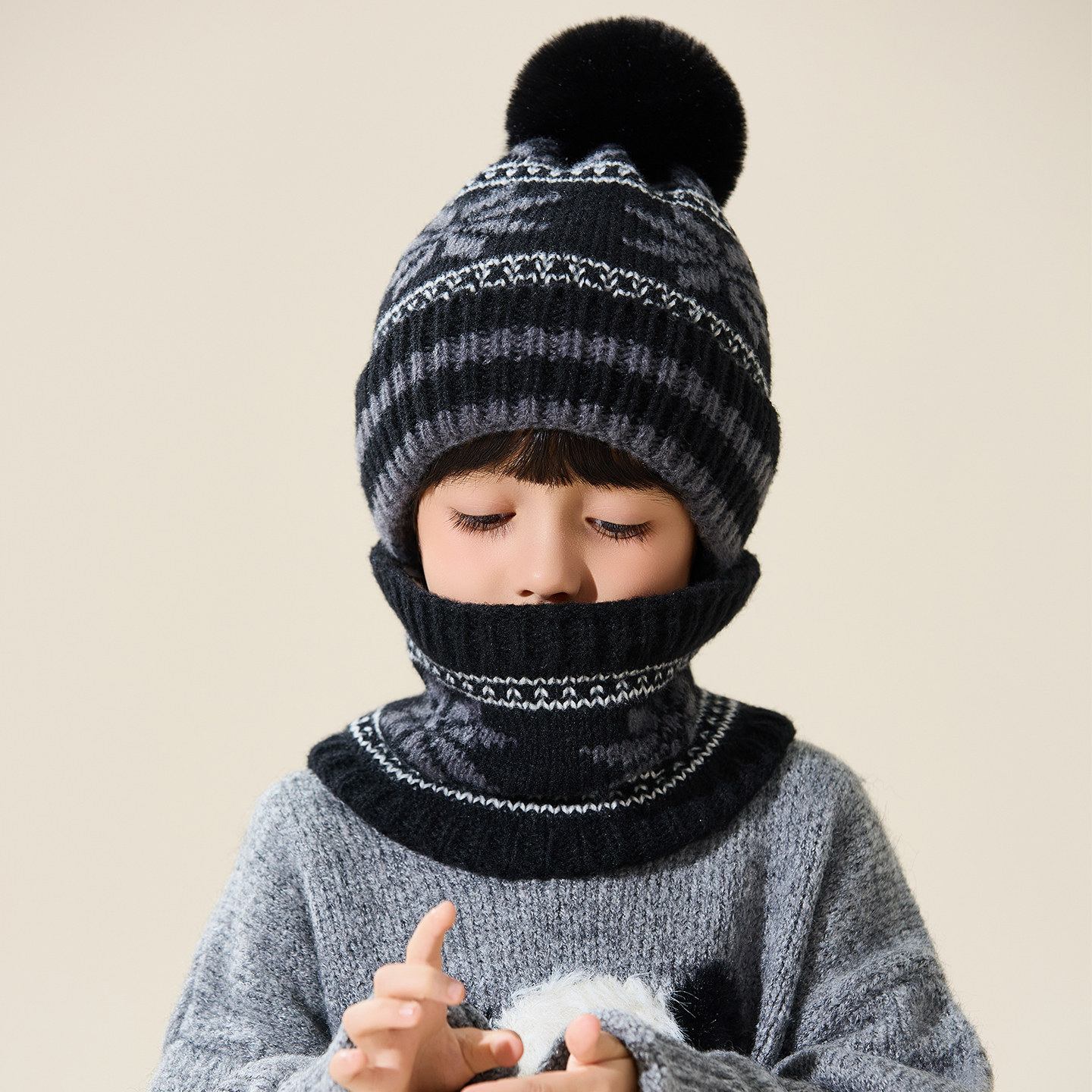 儿童帽子围脖二件套秋冬季加厚