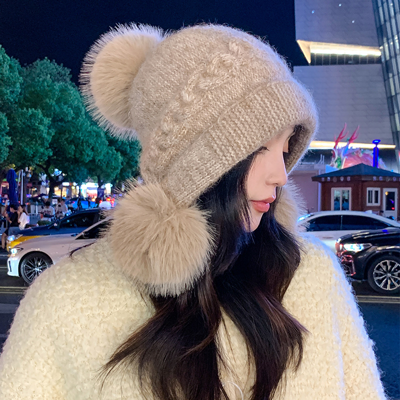 毛线帽户外女冬季兔毛混纺