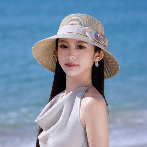 赫本风花朵遮阳防晒渔夫草帽女