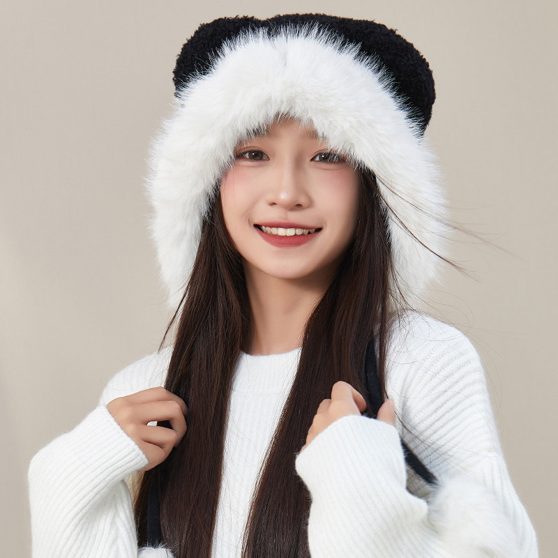 显脸小女帽秋冬可爱学护耳帽子2026新款毛绒加厚放寒户外骑1024e