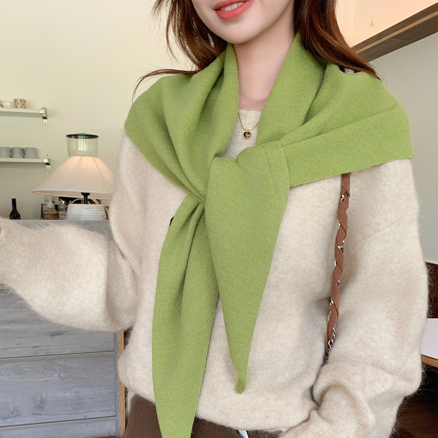 加长三角巾高级感纯色针织围脖