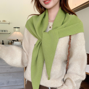 加长三角巾高级感纯色针织围脖女2025秋冬季保暖百搭披肩护颈围巾