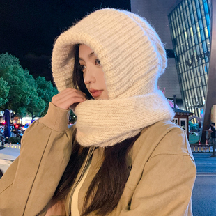 巴拉克拉法帽子围脖一体男女2025款秋冬骑车保暖护耳针织毛线冷帽