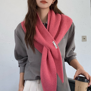 加长三角巾高级感纯色针织围脖女2025秋冬季保暖百搭披肩护颈围巾