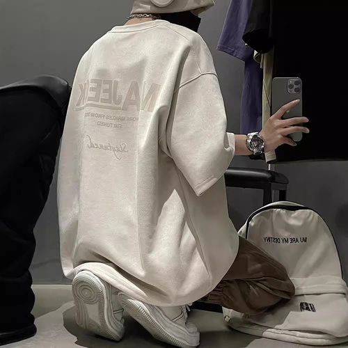 麂皮绒重磅t恤短袖男款夏季潮牌hiphop男生美式2026新款潮流上衣