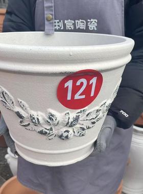 32x25白色红陶粗陶土浮雕复古透气轻奢高级感创意陶瓷创意花盆