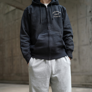 美式重磅印花卫衣男2025秋季新款加绒纯棉黑色拉链连帽卫衣秋冬潮