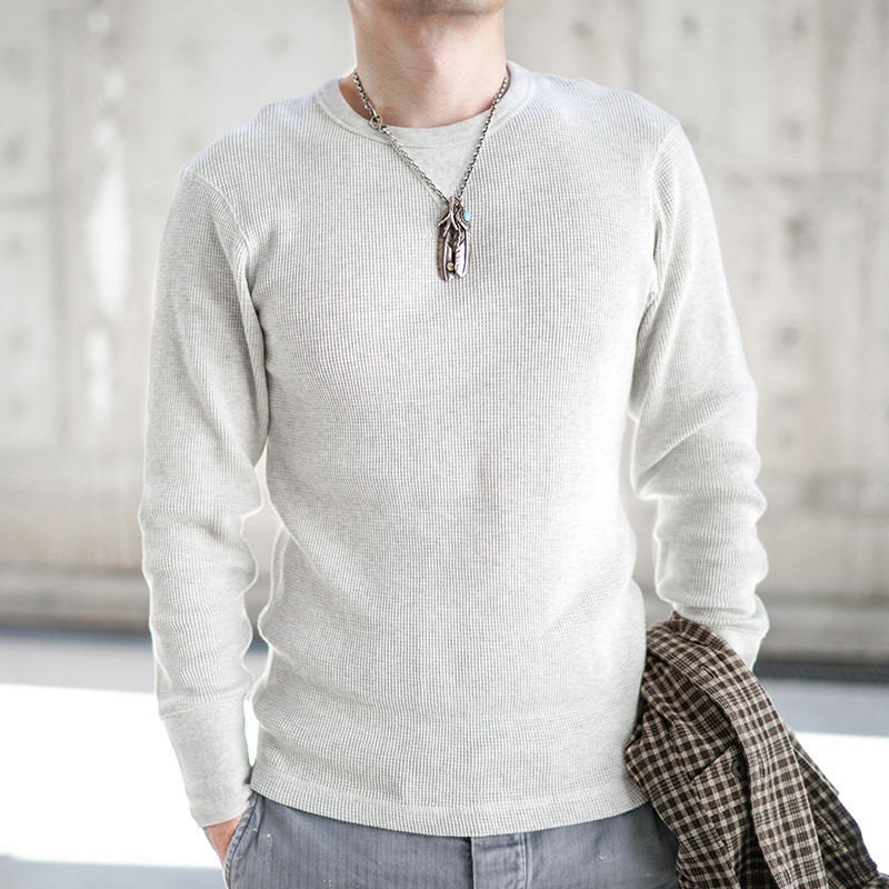 美式重磅华夫格长袖T恤男士复古休闲纯棉圆领套头春秋打底衫INS潮,男装,T恤,淘宝优惠券,粉丝福利购,淘宝优惠卷