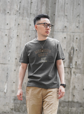 小溪灰色字母短袖T恤男生2025新款秋季纯棉百搭宽松休闲套头圆领