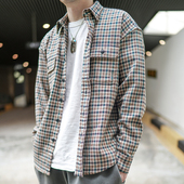 纯棉格子衬衫 日系宽松青年方格衬衣潮流全棉加厚寸衫 男长袖 秋冬季