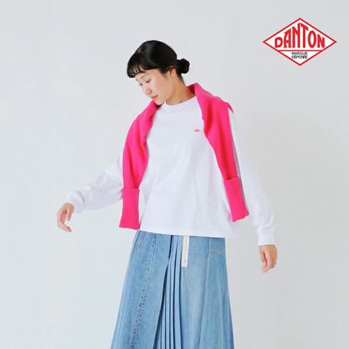 DANTON纯色小刺绣长袖纯棉T恤女