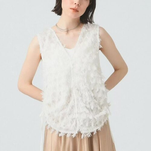 beams流苏羽毛马甲V领叠穿开衫女