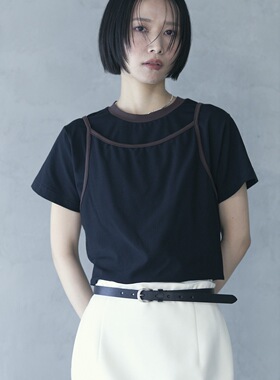 25夏装新款日系firsthand小众设计感两穿吊带短袖2WAY层叠T恤上衣