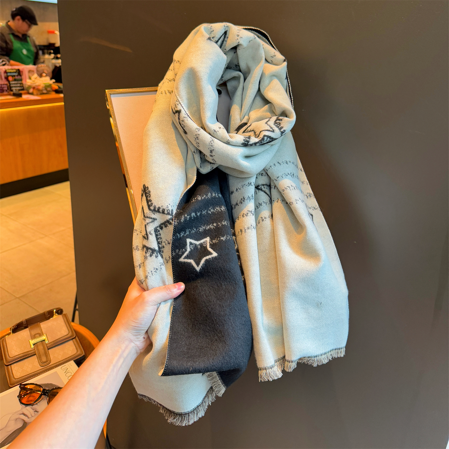 五角星双面仿羊绒围巾