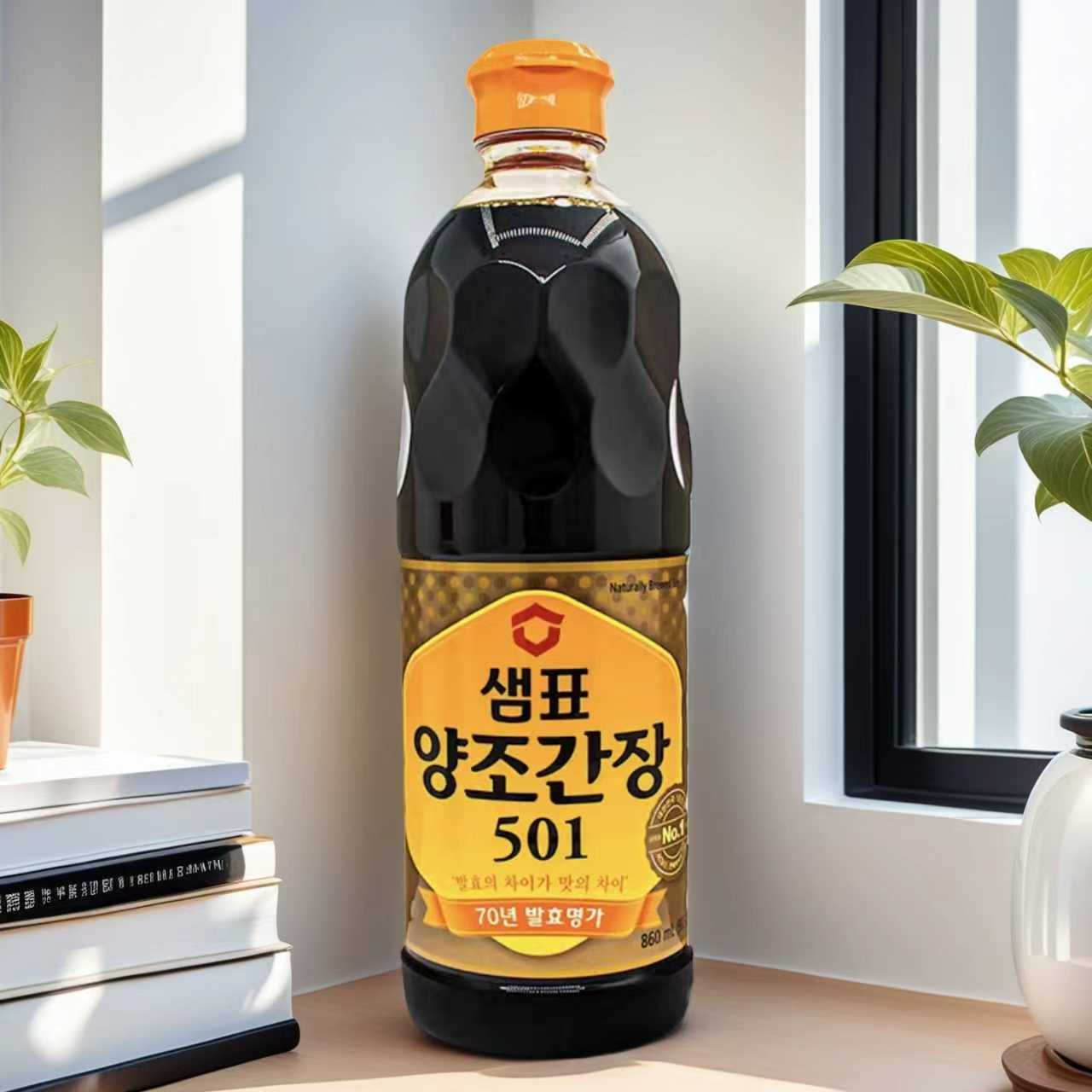 韩国进口酱油生抽 膳府酿造酱油501大瓶860ml 凉拌炒菜拌馅调味料