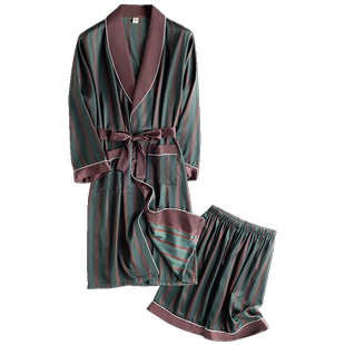 睡袍春夏长袖男款冰丝薄款睡衣浴衣家居服套装四季高级感浴袍丝绸