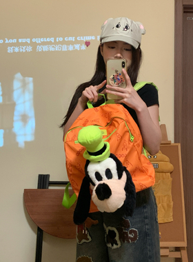 可爱高飞新款橙色甜美双肩包撞色休闲百搭旅游背包大容量学生书包