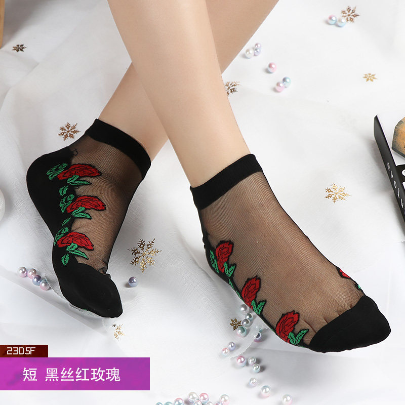水晶袜子女士玻璃丝袜夏天短袜日系透明夏季超薄款浅口可爱冰丝袜