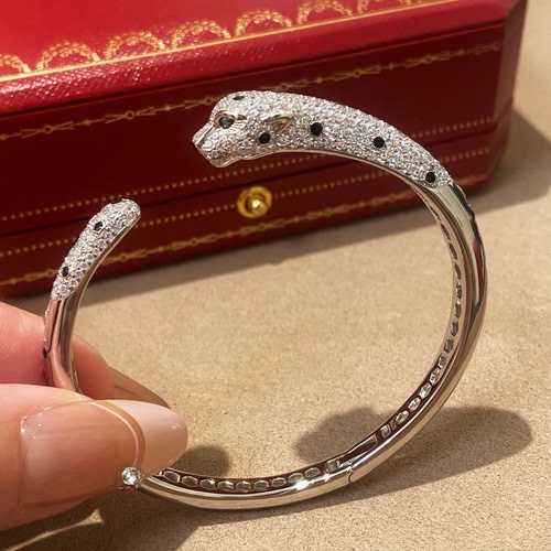 通体925纯银猎豹子手镯开口高级珠宝银饰手环女款轻奢满天星时尚