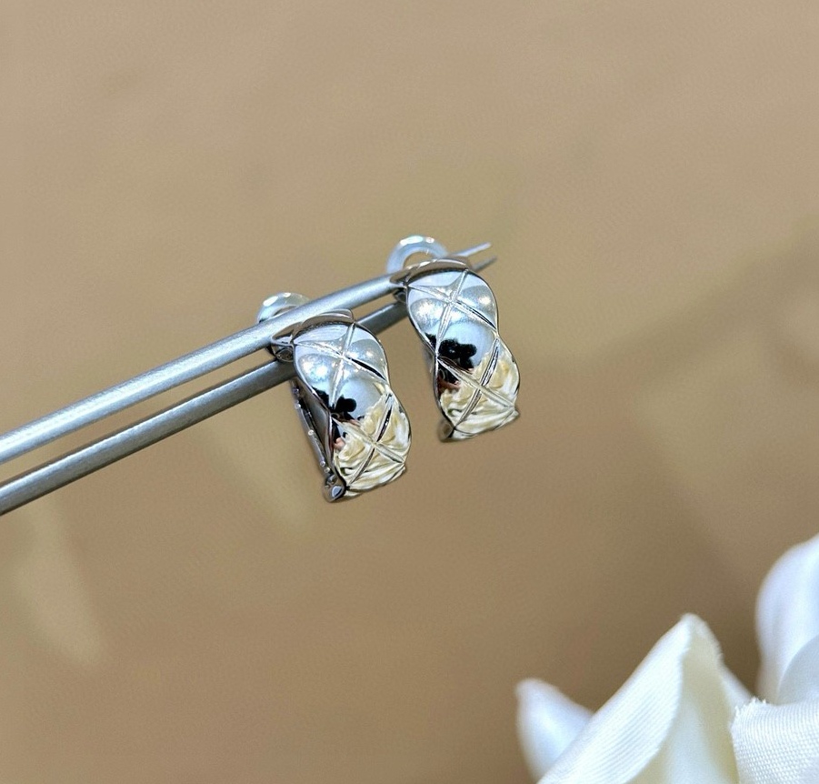 cococrush菱格耳扣耳环纯银