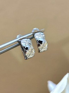 coco crush菱格耳环通体925纯银光面小巧精致耳扣小香风明星同款