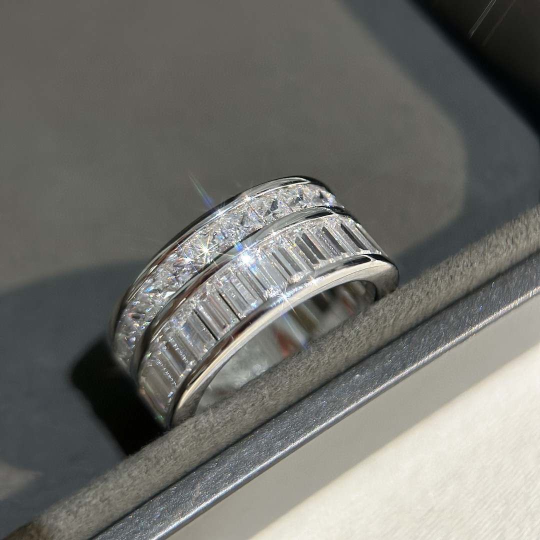 ins风网红同款双排钻戒指简约满钻小众设计师款925纯银不掉色女戒