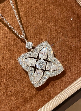 赵丽颖明星同款莲花四叶草项链通体925纯银满钻轻奢高级感锁骨链