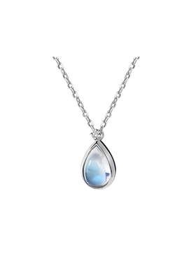蓝月光S925纯银设计感水滴项链