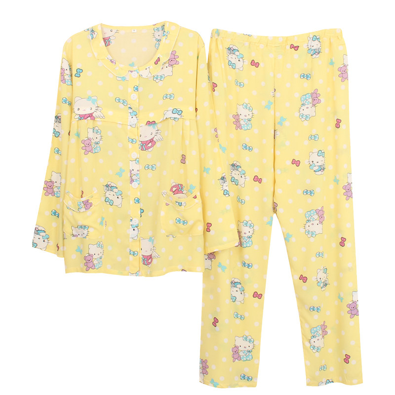 月子服夏季薄款产后纯棉绸人造棉产妇绵绸哺乳喂奶孕妇睡衣怀孕期