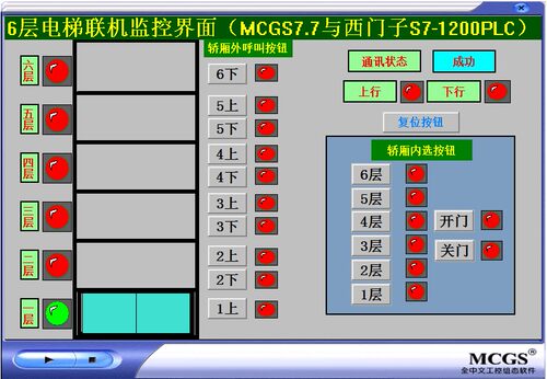 6六层电梯mcgs7.7和西门子S7-1200PLC联机程序代做带运行效果视频