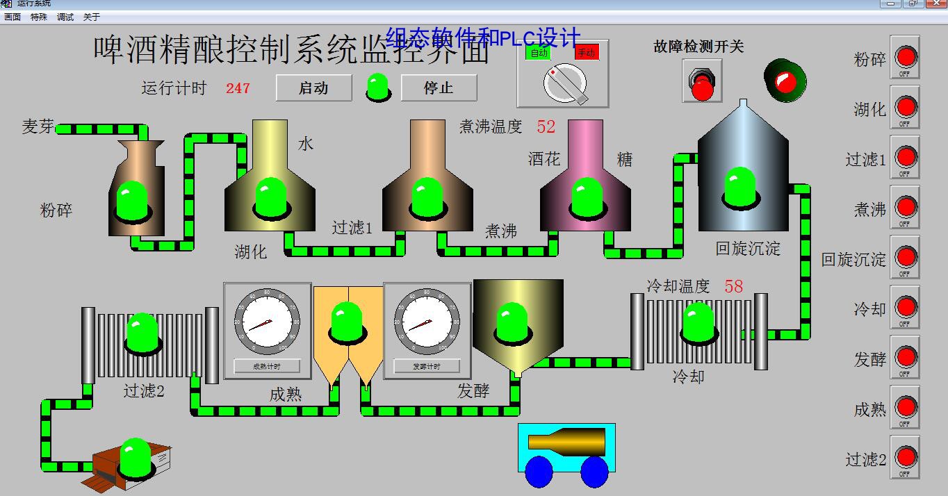 啤酒精酿组态王6.55仿真2，配套西门子200plc程序2，带PLC接线图
