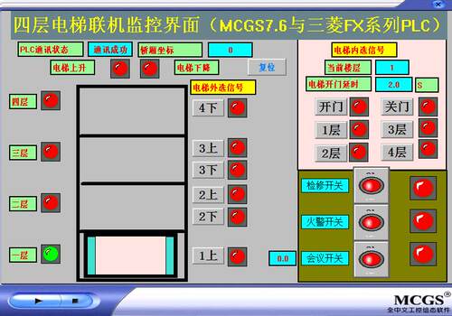 4四层电梯MCGS77和三菱FX系列PLC联机程序带检修火警会议模式代做