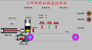 基于组态王653设计的工件材料分拣监控系统仿真程序代做带plc程序