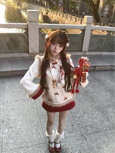 【现货】马上来财新年中国风秋冬宽松外套+红色细闪半身裙