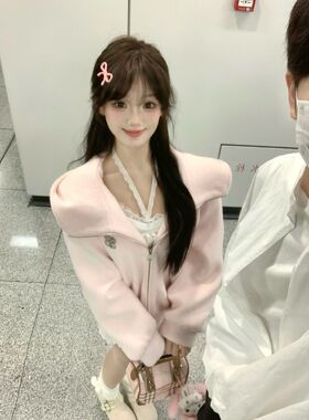 【现货】QDQD 白色圈圈外套甜美少女感学院风大翻领连帽长袖上衣