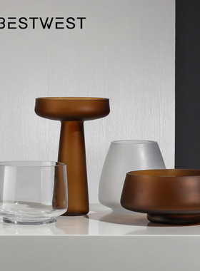 北欧简约磨砂玻璃花瓶果盘摆件创意家居软装工艺品