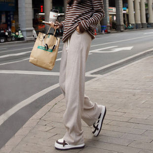 香蕉弯刀燕麦色休闲裤 阔腿裤 高个子加绒女裤 子直筒加长款 女秋冬裤