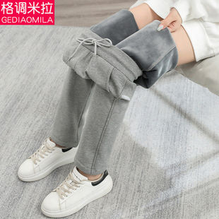 直筒运动裤 加厚加绒裤 女灰色休闲厚棉裤 秋冬加长女款 2025新款 窄版