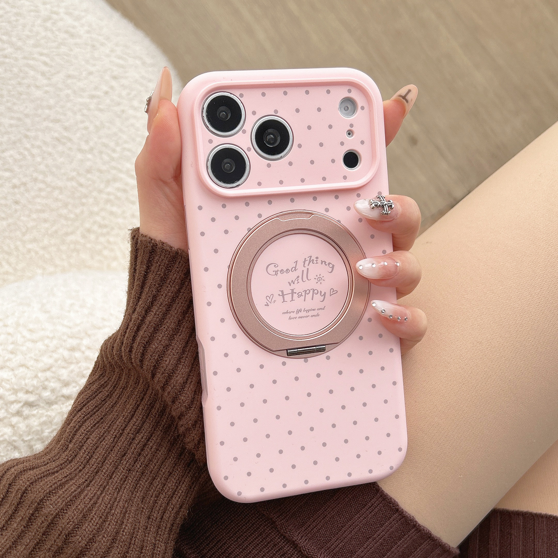 官方液态硅胶粉色波点磁吸支架苹果17promax手机壳17pro全包17适用iphone16promax女款15pro精孔14防摔15软16